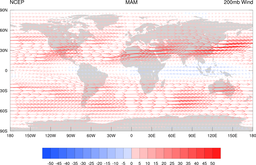 NCEP upper level tropospheric wind vectors 200mb